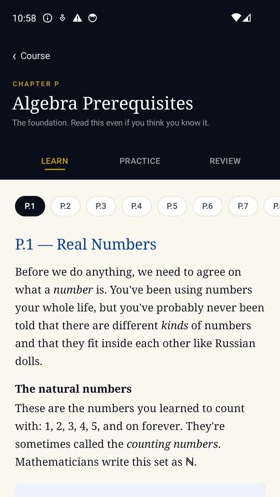 PreCalc app screen